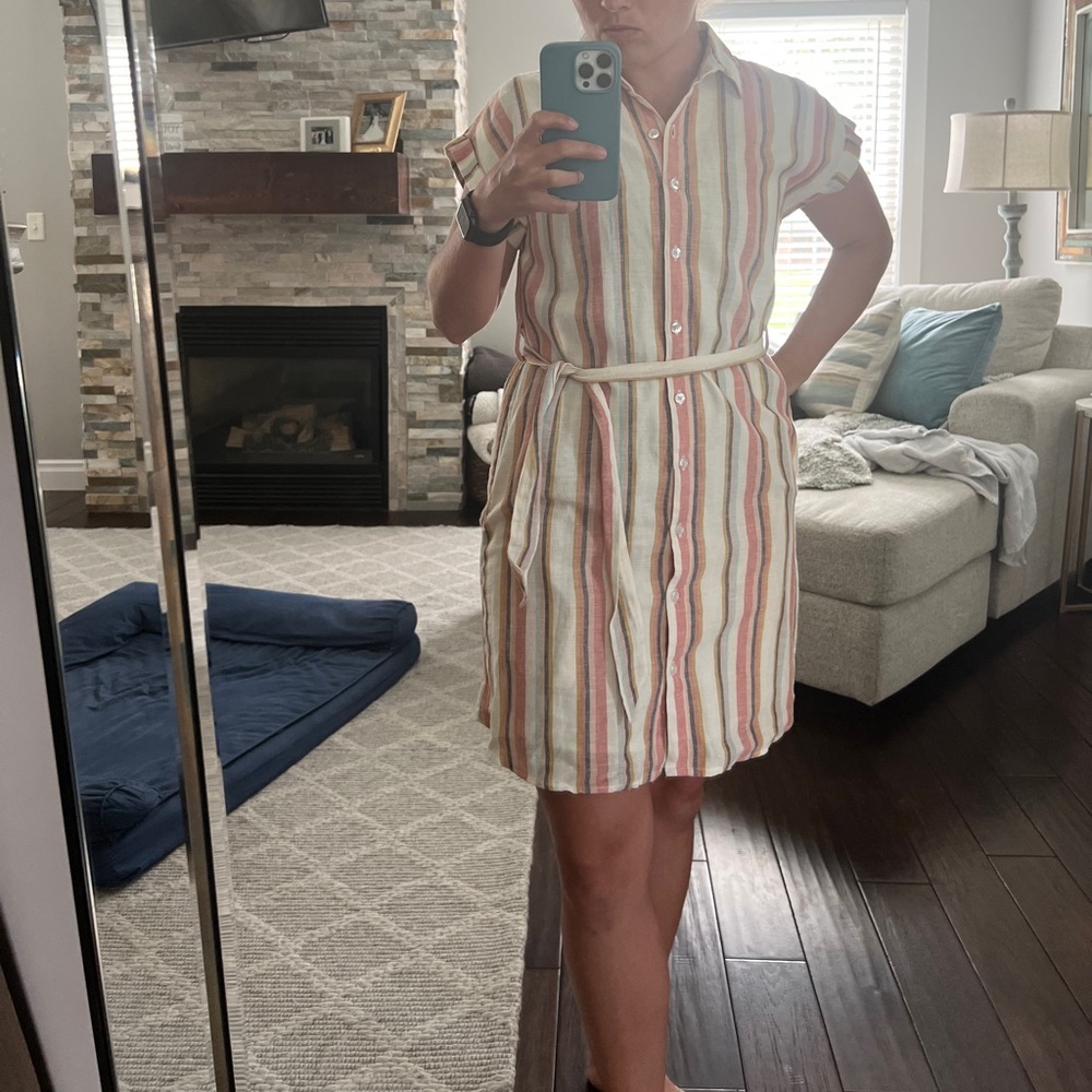 NWOT Pastel Striped Cotton Belted Sundress